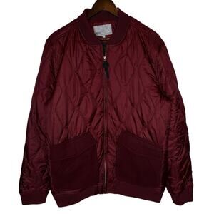 WESC Sixten Bomber Jacket Maroon Quilted Satin size Large